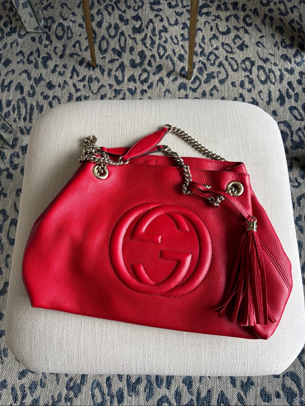 Gucci Red Soho Pebbled Leather Shoulder Bag with Tassel